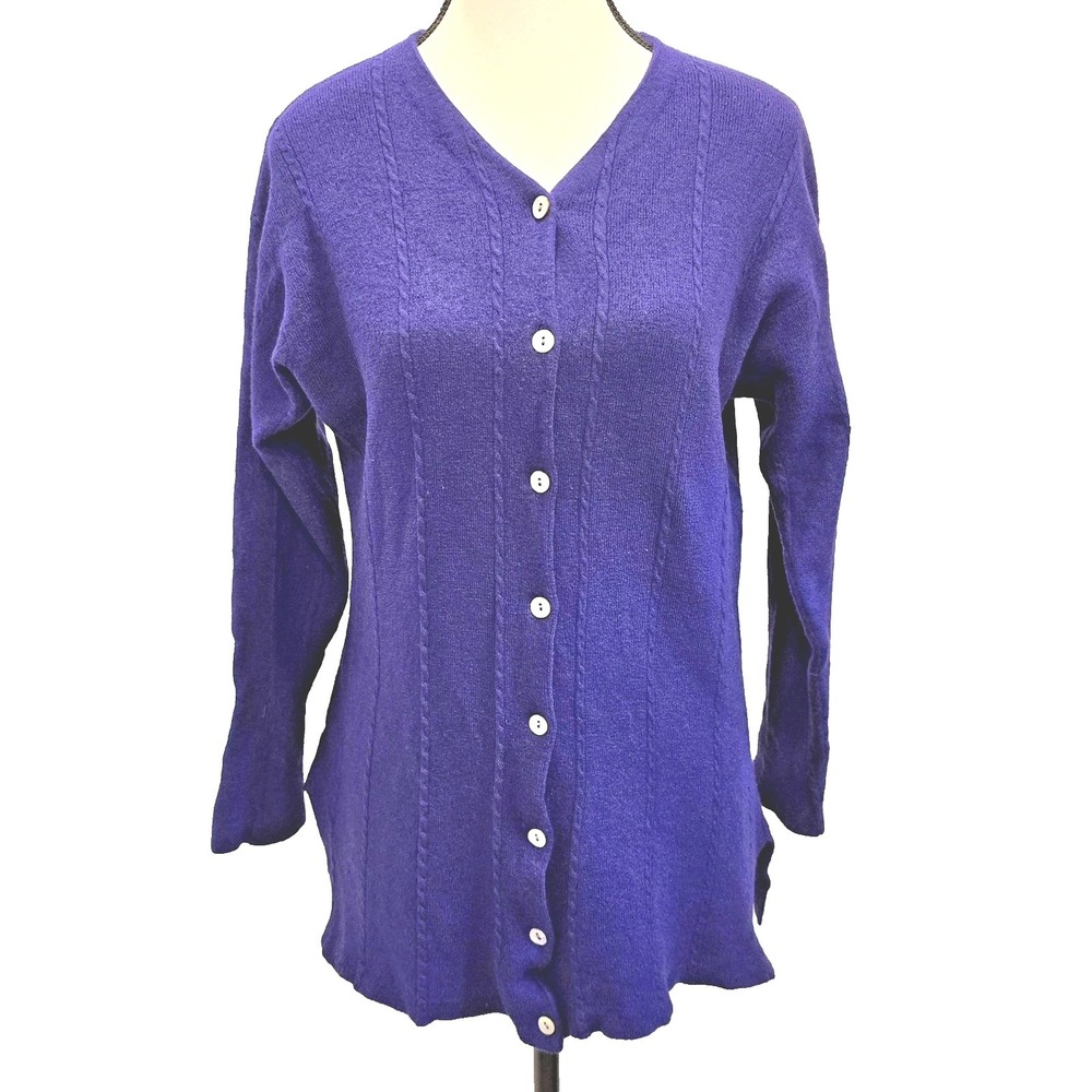 90s VTG 100% Italian Merino Thick Wool Cable Knit Cardigan C.H Classics Womens L